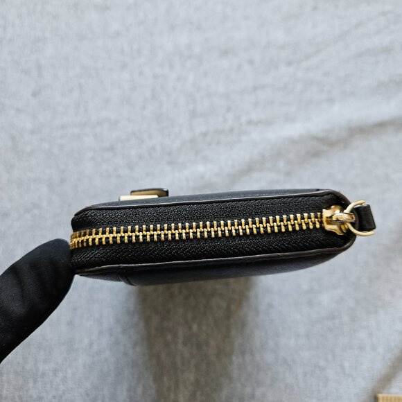 Kate Spade Zip Around Leather Wallet Organize Black White Bow Gold Accents - Picture 6 of 16